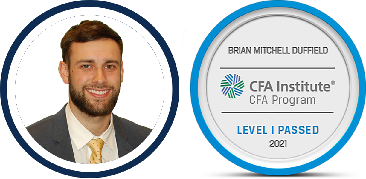 An image of Brian Duffield and his CFA Level 1 Passed Seal
